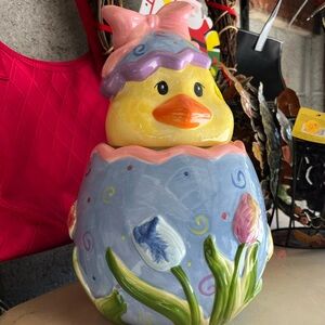Easter Duckling in an Egg Cookie Jar